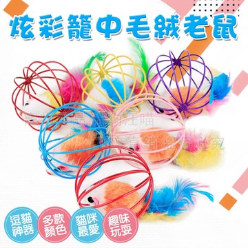 炫彩籠中毛絨老鼠 貓玩具 逗貓玩具 毛絨玩具 球籠逗貓玩具 球籠玩具 寵物玩具 貓老鼠玩具 貓抓球 籠中鼠玩具 滾球囚籠