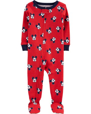 Toddler 1-Piece Mickey Mouse 100% Snug Fit Cotton Footie PJs