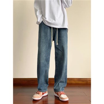 復古水洗修身直筒牛仔褲男春秋寬松休閑長褲美式高街潮牌男生褲子