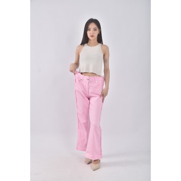 (2XL) jetezo丹寧牛仔質感棉質粉色長褲二手衣