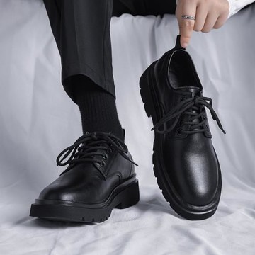 皮鞋男春季新款男士真皮休閑皮鞋英倫風軟底商務內增高結婚新郎鞋