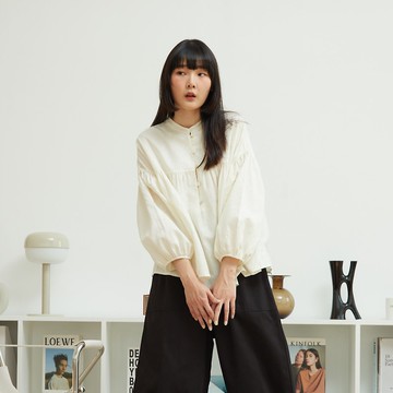 泡泡袖襯衫 - 白色