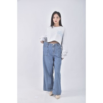 (XL) mu i韓牌高腰丹寧牛仔質感藍色長褲二手衣