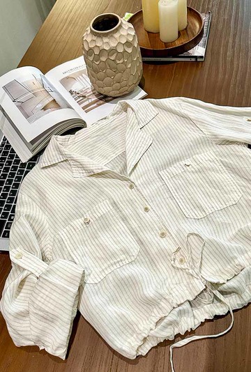 【missy shop】流光之跡天絲亞麻條紋襯衫-87575