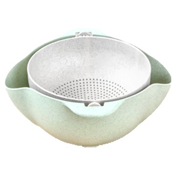 小麥雙層瀝水籃 廚房客廳多用途使用  24.5 x 24.5 x 11cm  綠色  1組