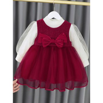 女童秋裝連衣裙洋氣嬰兒紅色公主裙春秋1一4歲周歲女寶寶禮服秋季