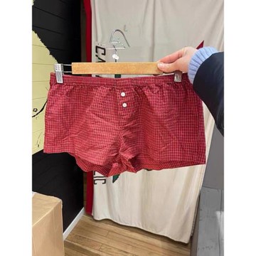 Brandy BM美式純棉紅色格子闊腿短褲女bm松緊腰紐扣休閑居家熱褲