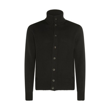Zanone - Black Virgin Wool Funnel Neck Cardigan