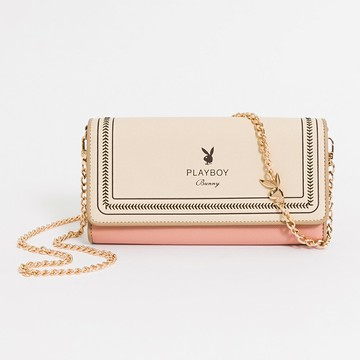 PLAYBOY - 翻蓋長夾附長鍊帶 Viva+系列 - 粉色