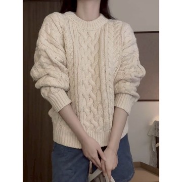 BAi白媽媽 麻花繩毛衣／寬鬆針織上衣 韓系休閒風－台灣現貨 隔日到貨【350753】