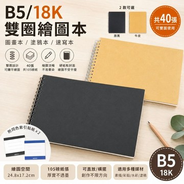 台灣製 珠友 NQ-63305(NQ-63315) B5/18K 雙圈繪圖本/圖畫本/硬紙板封面/美術空白速寫本/好好逛