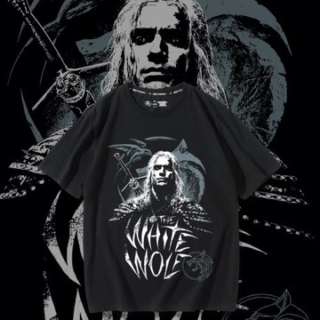 美劇獵魔人3大超杰洛特周邊衣服復古印花夏季寬松純棉男女短袖t恤