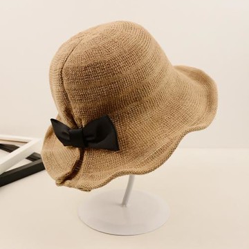 韓版褶皺蝴蝶結盆帽女夏季出游遮陽帽防曬漁夫帽春秋可折疊軟帽子