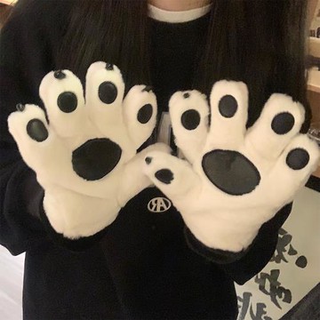 可愛熊掌加絨手套女生掛脖毛茸茸小熊爪子保暖加厚冬季騎行情侶潮