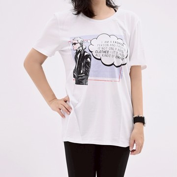 KARL LAGERFELD 卡爾 老佛爺插畫風格圖案棉質短T恤.白