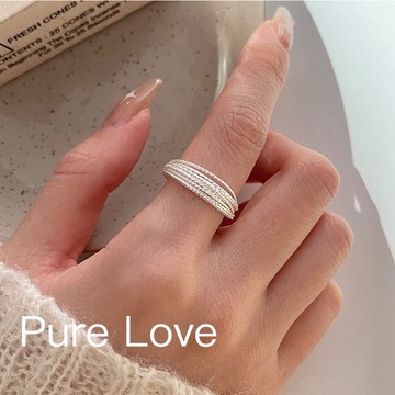 Pure Love樂芙 /正韓 【R0653】韓系簡約S925純銀波光粼粼層層絲光開口戒指 / 銀