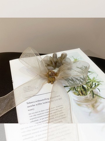 歐根紗大腸發圈發繩超仙飄帶小熊皮筋女扎頭發飾品韓國網紅頭繩