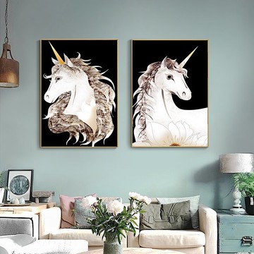 5D鉆石畫滿鉆款現代簡約客廳餐廳臥室十字繡白馬兩聯畫鉆石繡