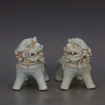 宋 湖田窯影青堆花手捏獅子擺件 景德鎮仿古家居裝飾博古架收藏