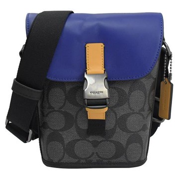 COACH C6845 TRACK 經典C字印花撞色休閒斜背包.黑/寶藍