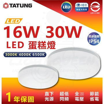 【 大同 新款 】16W 30W LED 蛋糕燈 吸頂燈 IP54 防水防塵 浴室燈 廁所燈 陽台燈