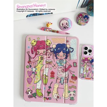 RUKAWAZ x 鳥鳥一聯名原創甜心中華娘復古動漫帶筆槽滑軌亞克力可抽拉拆卸防摔適用蘋果平板iPad pro保護殼