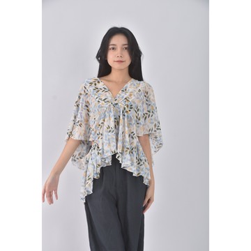 (S) 花紋藍色短袖上衣二手衣