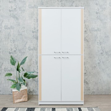 Birdie南亞塑鋼-3尺直飾造型四開門防水塑鋼高鞋櫃(白色+白橡色)-91x37x195cm