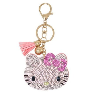 【震撼精品百貨】Hello Kitty 凱蒂貓~日本三麗鷗sanrio KITTY造型麂皮水鑽吊飾-粉大臉*26208