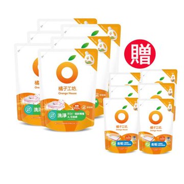 【橘子工坊】天然無香精制菌洗衣精1500ml 補充包x6包再贈去垢蔬果碗盤洗碗精500mlx6包 超值買六送六