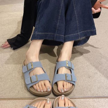 配牛仔褲牛仔裙大碼涼拖鞋女夏外穿可調節腳背涼鞋輕便外出博肯鞋