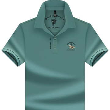 【新款熱賣】重磅春夏新款薄款直筒刺繡短袖商務時尚休閑現貨純色翻領polo衫男