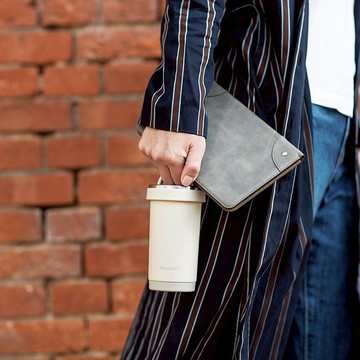 【孔雀Peacock】300ML 保冷杯/保溫杯/咖啡杯 (可手提) -米白