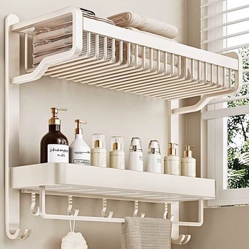 工廠直銷 免運 置物架 浴室毛巾架 收納架 壁掛架 奶油風太空鋁毛巾架免打孔衛生間置物架廁所浴室架子一體浴巾架子特惠/開立發票 售後保障 特價K1219