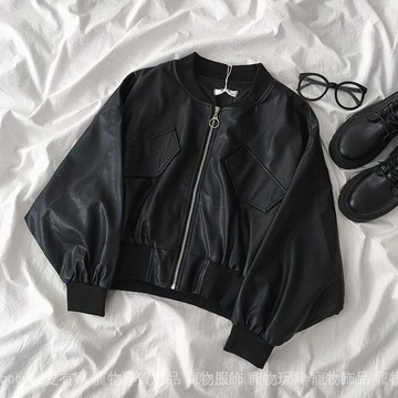 免運 台灣出貨 PU皮短外套秋季2020年新款女装韩版机车服宽松开衫长袖外搭上衣潮限時下殺