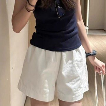 純棉短褲女夏季高腰外穿休閒a字寬腿中褲寬鬆慵懶工裝運動三分褲  休閒短褲 女生短褲