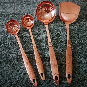 無涂層一體成型真正紫銅勺加厚家用純銅炒菜鏟子廚房烹飪飯勺餐具