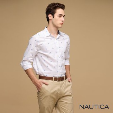 Nautica  男裝 熱帶風印花襯衫-白色