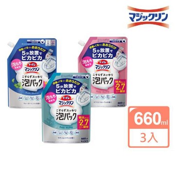 【KAO 花王】日本進口 免刷洗馬桶泡沫清潔噴霧補充包660ml(3包組)