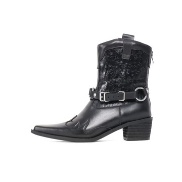 Asthershop原創設計西部靴百搭顯瘦粗跟靴子西部牛仔靴穿搭