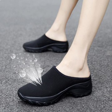 厚底拖鞋女夏天外穿時尚網面鏤空透氣涼拖防滑夏季媽媽包頭半拖鞋