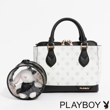 PLAYBOY - 手提包附長背帶  黑白TWO系列 - 米白色