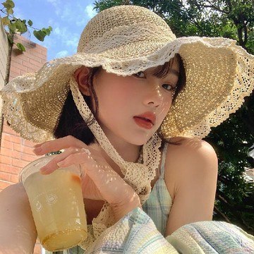 桃園出貨✨法式草帽女2024夏季新款透氣蕾絲花邊鏤空防曬帽海邊帽子遮陽帽