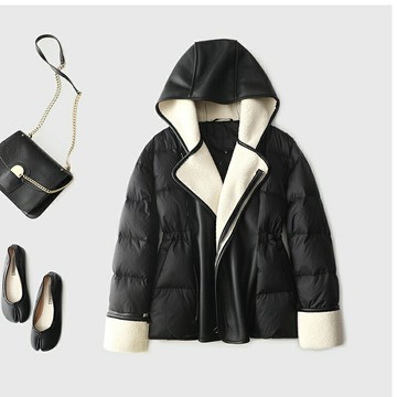 現貨+預購 真 羽絨90%白鴨絨 羽絨外套鴨絨夾克-羊羔毛加厚美式短款女外套2色74gp4【獨家進口】【米蘭精品】