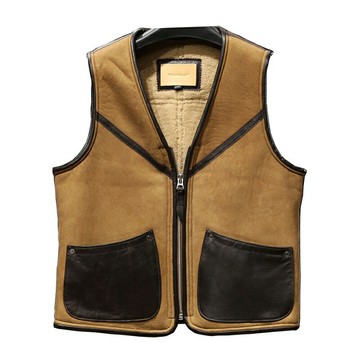 【巴黎精品】現貨+預購 真皮皮衣綿羊皮背心-V領皮毛一體馬甲男外套4色p1ay42