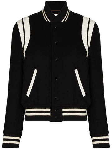 Saint Laurent - two-tone varsity jacket - women - Lamb Skin/Elastane/Cotton/Wool - 38 - Black