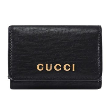 GUCCI 790100 品牌金屬LOGO皮革紋理三折小短夾.黑