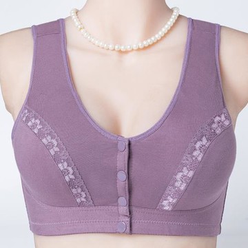 媽媽內衣文胸中年婦女老年人女背心式前扣大碼50歲無鋼圈純棉胸罩
