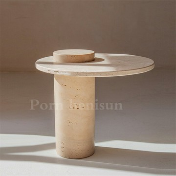 【台灣公司 可開發票】侘寂風天然羅馬洞石沙發邊幾設計師樣板間輕奢別墅大理石床頭角幾