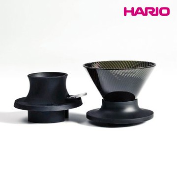 【HARIO】V60 NEO 樹脂濾杯01-黑色+聰明濾杯通用矽膠開關底座-黑色/日本製濾杯/快速萃取/錐形濾杯